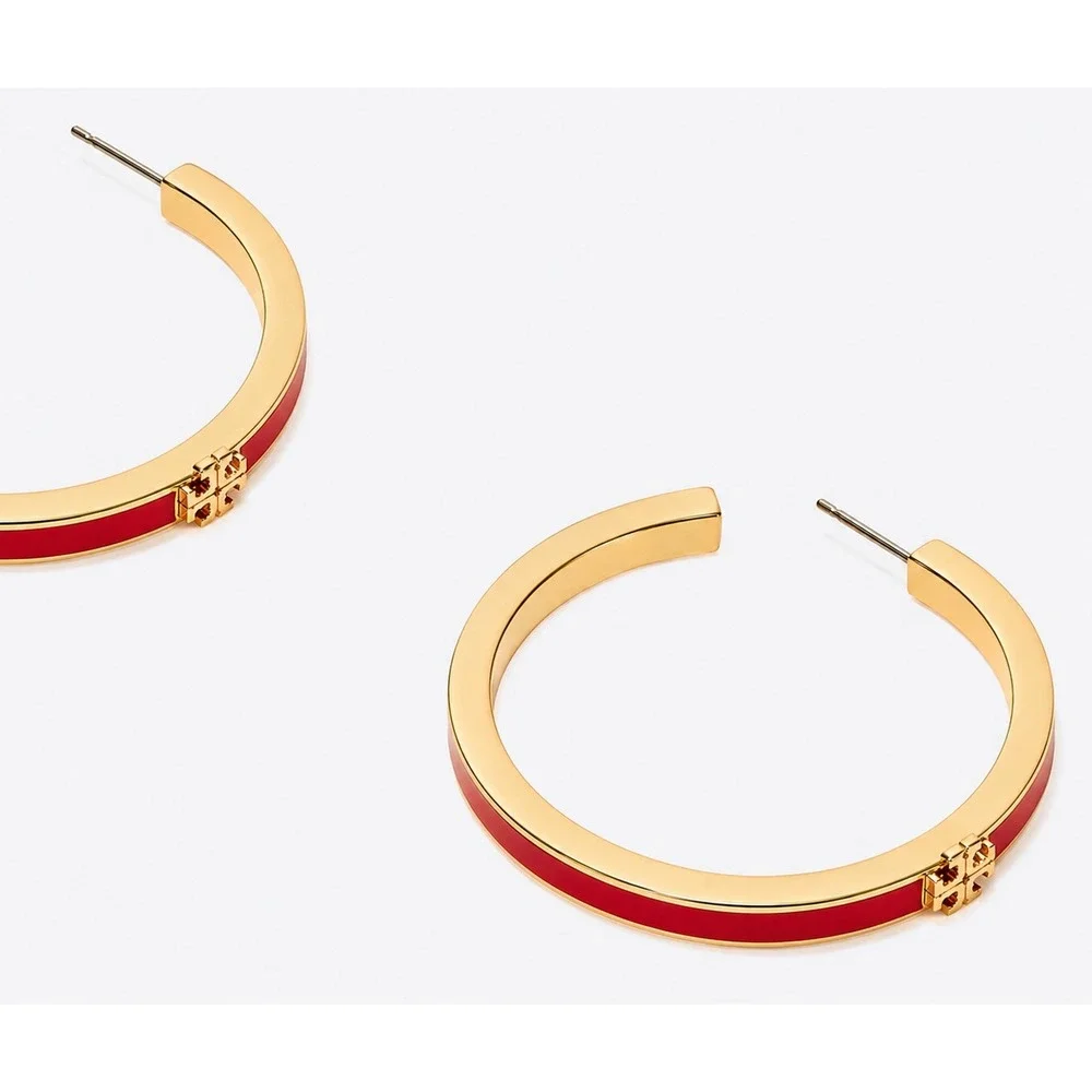 NWT Tory Burch Icon Hoop Earrings in Red / MSRP $150 / Dustbag Included